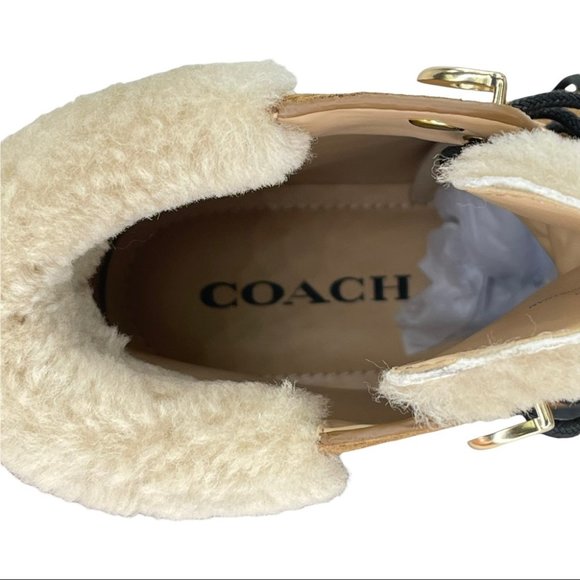 Coach Lorimer Suede Sheep Fur Trim Womens Ankle Boots in Tan - Picture 13 of 16
